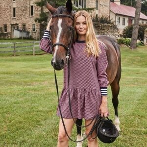 Addison Bay Active Crepe Vine Dress Sz M NAVY/CHERRY STARS NWT